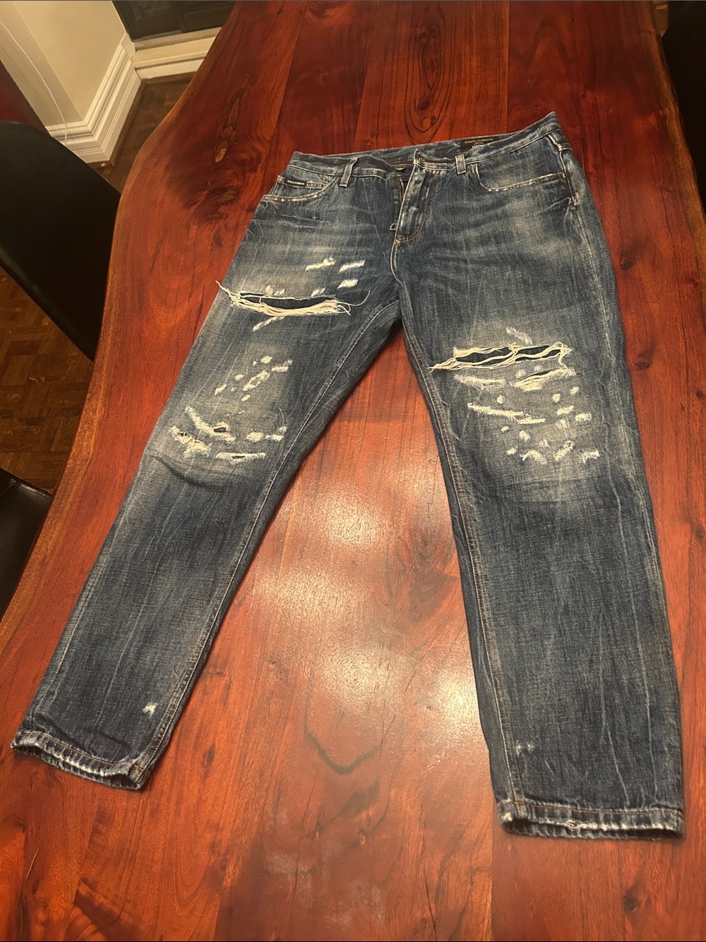 Dolce & Gabbana Distressed Dark Blue Slim Straight Jeans